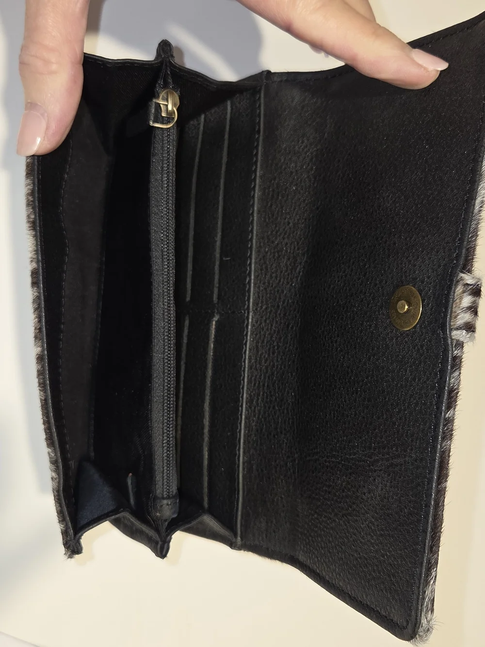 Myra Bag Black & White Haircalf Wallet with Ring Accent